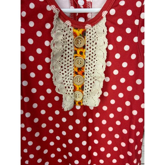 Sunflower Red White Polka Dots Size Small 2T Lace One Piece Romper - Picture 6 of 8